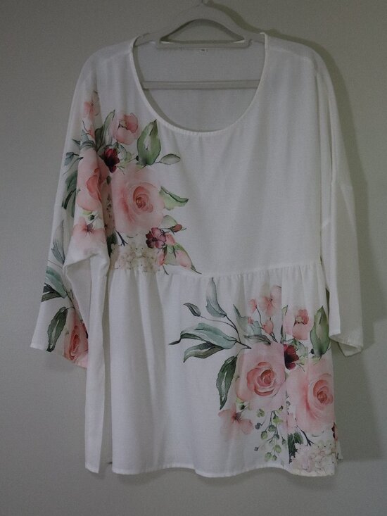 Source Unknown Tops - Sheer White Floral Loose Fitting Blouse Size XL